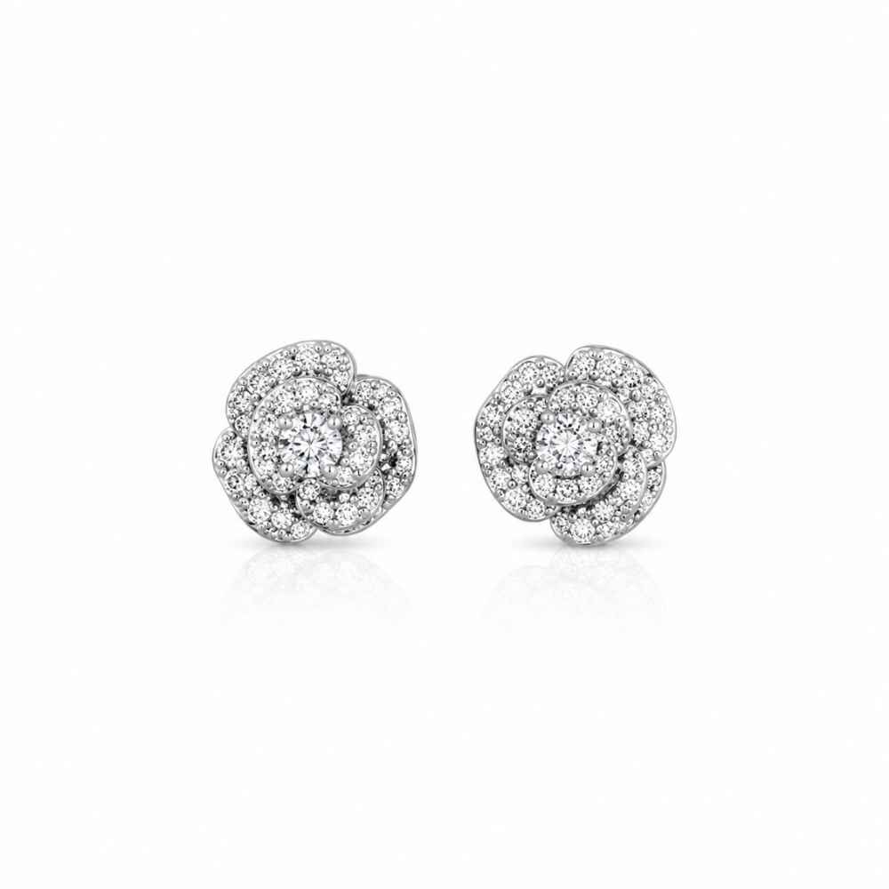 Conjunto Colar e Brincos Flor Cravejada com Microzircônias