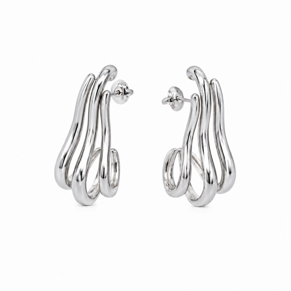 Brinco Ear Hook Liso Curvo Banhado a Ródio