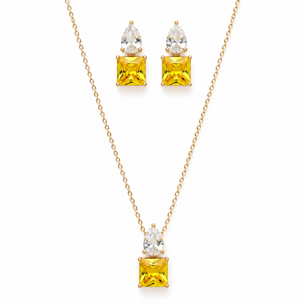 Conjunto Colar e Brincos com Zircônias Cristal e Citrino