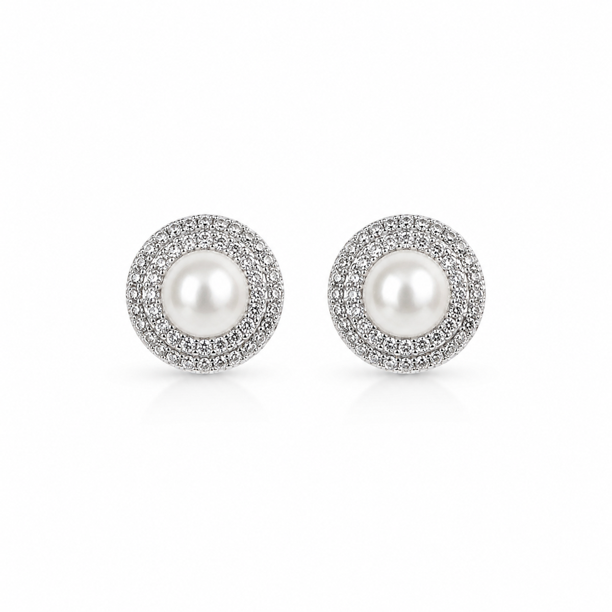Conjunto com Pérolas e Zircônias em Ródio Branco
