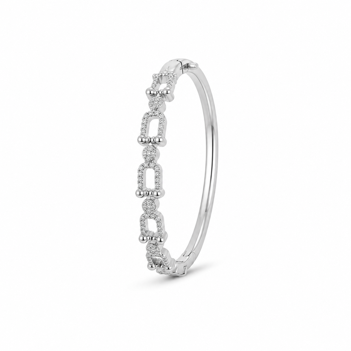 Bracelete Inspiração Cravejado com Microzircônias Banhado a Ródio Branco