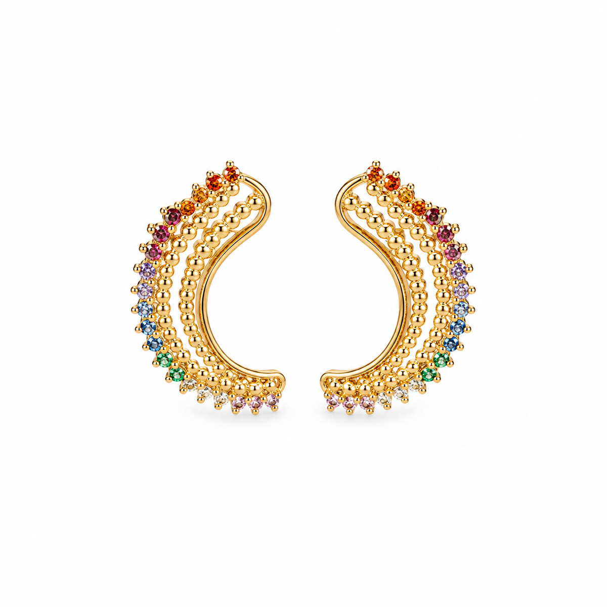 Brinco Ear Hook 5 Voltas com Zircônias Coloridas