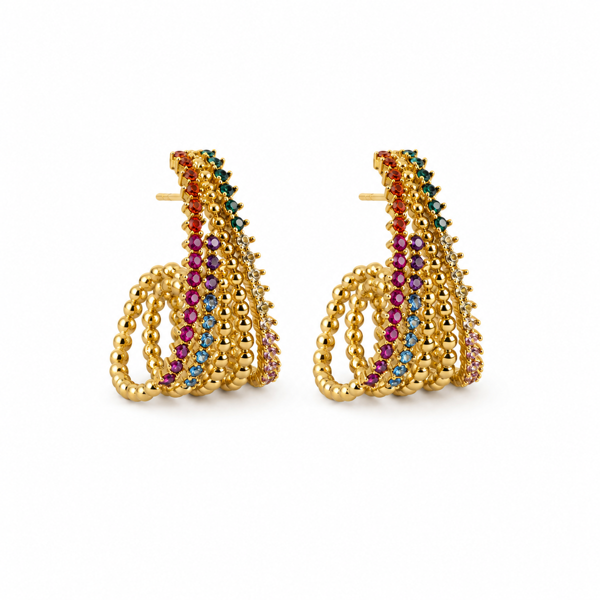 Brinco Ear Hook Cravejado de Microzircônias Coloridas