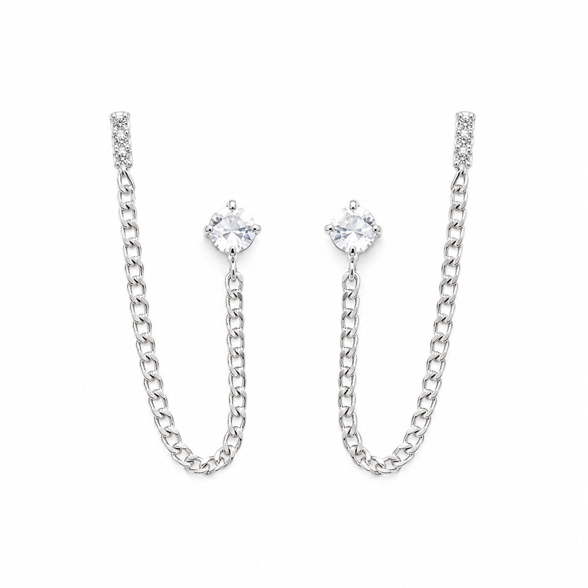 Brinco Ear Line para Dois Furos em Ródio Branco