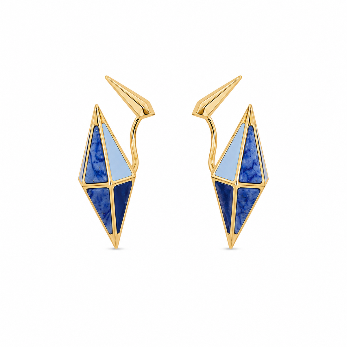Brinco Faces Azul Banhado a Ouro