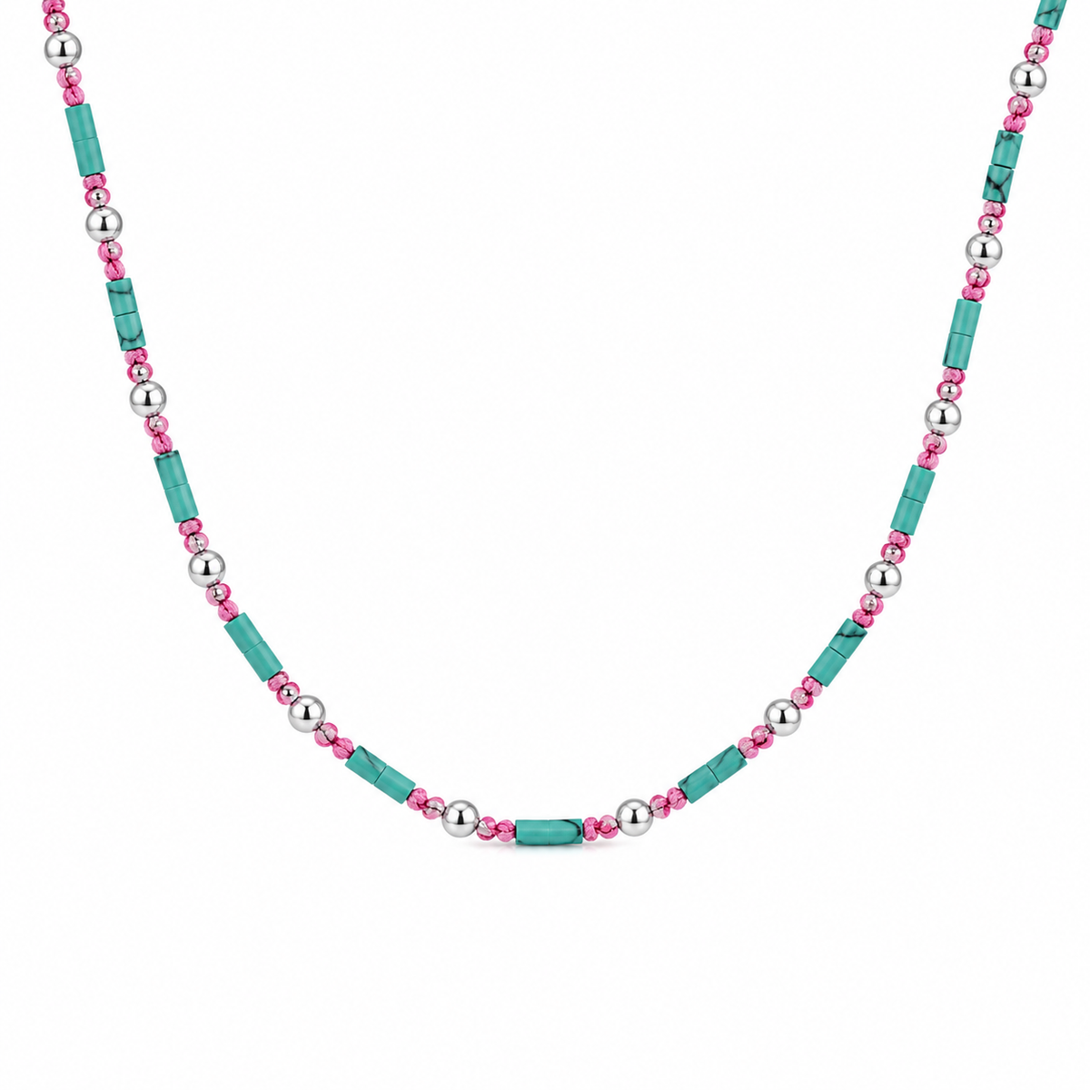 Colar de Miçangas Azul e Pink Banhado a Ouro