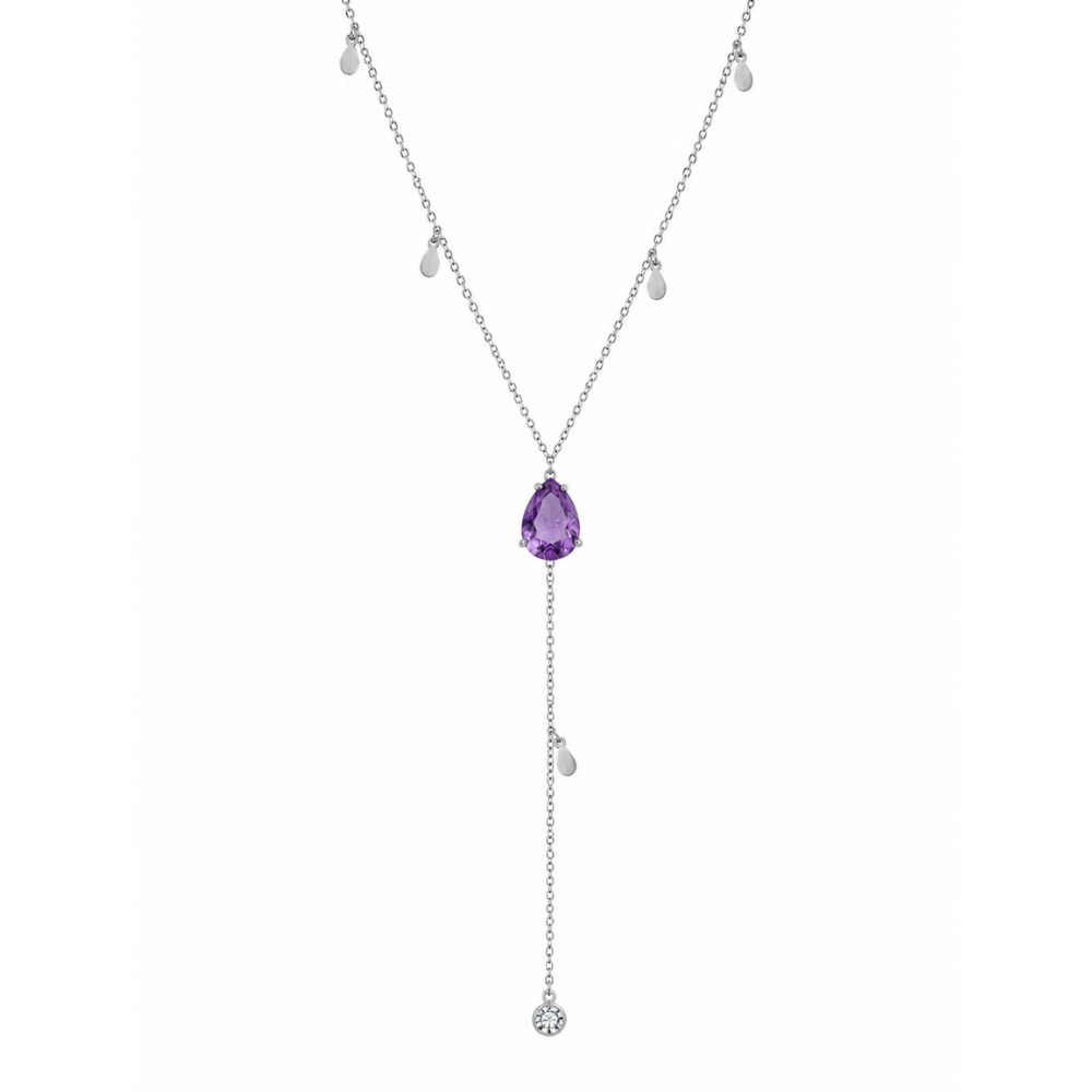 Colar Gravatinha com Pingente Gota em Zircônia Ametista