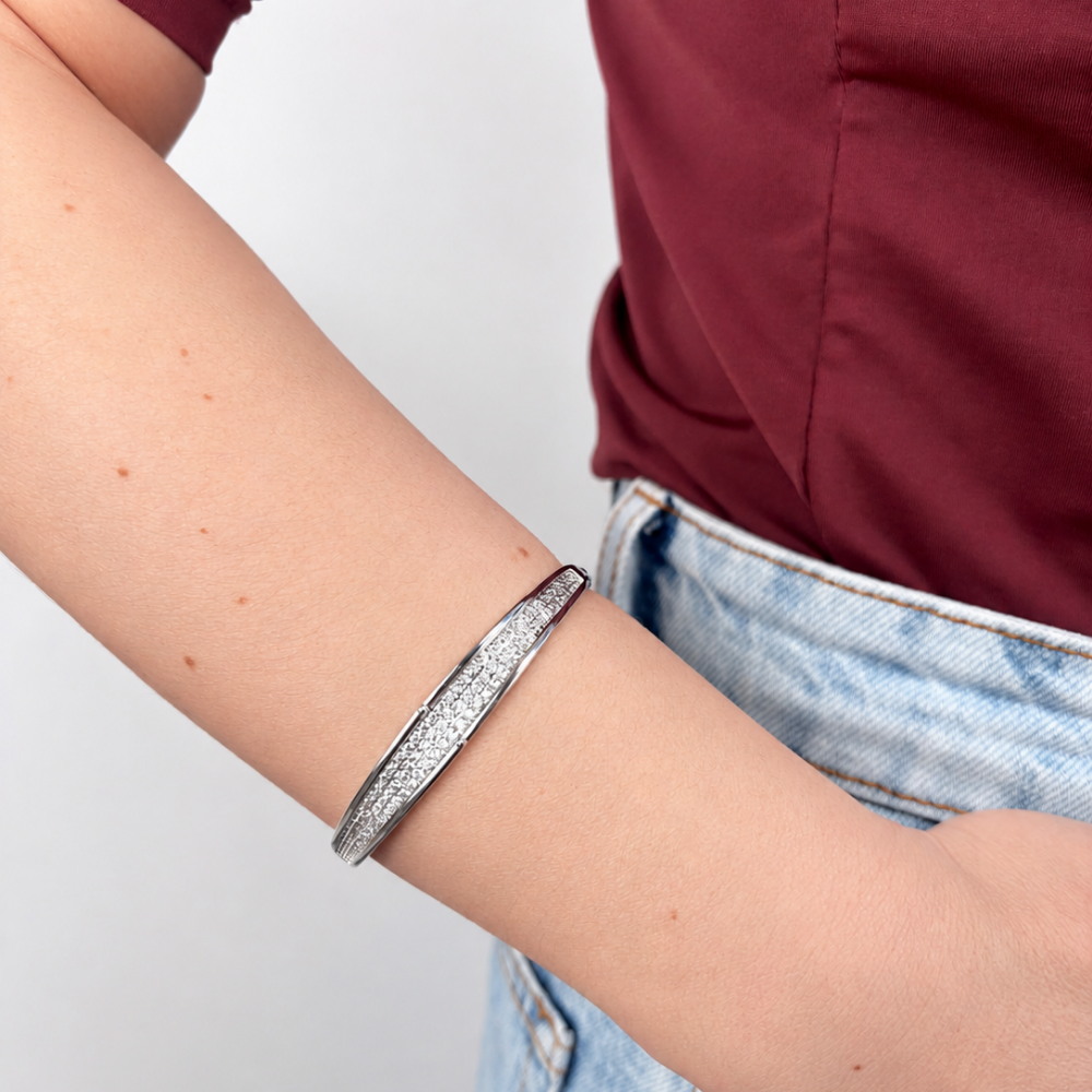 Bracelete em Ródio Branco Cravejado com Microzircônias