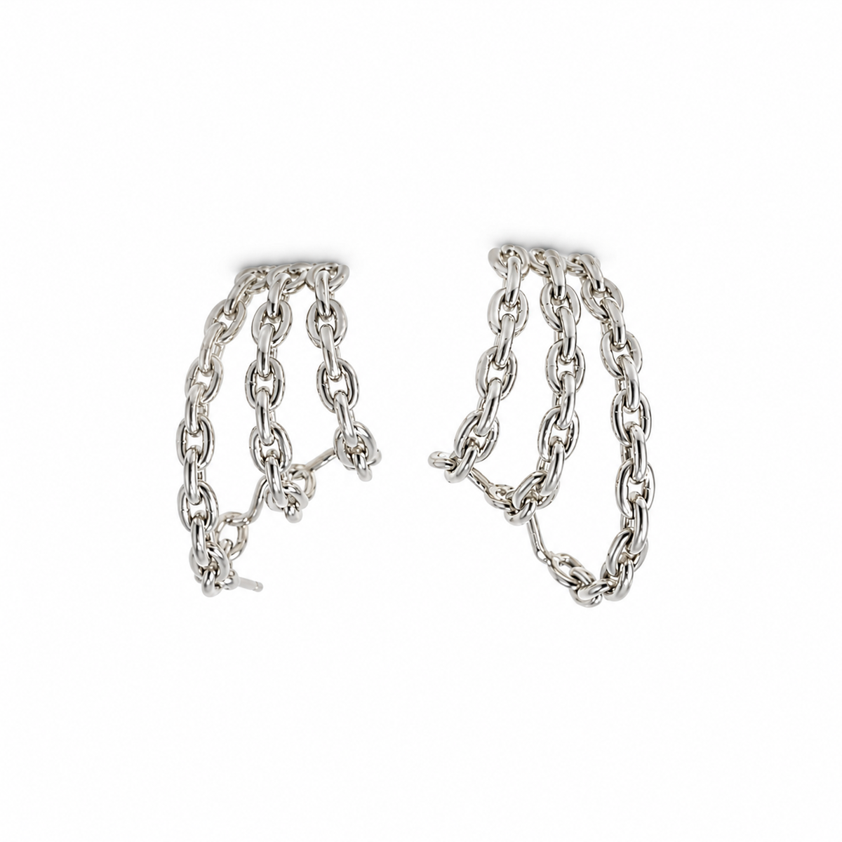 Brinco Ear Hook 3 Filas Elo Banhado a Prata