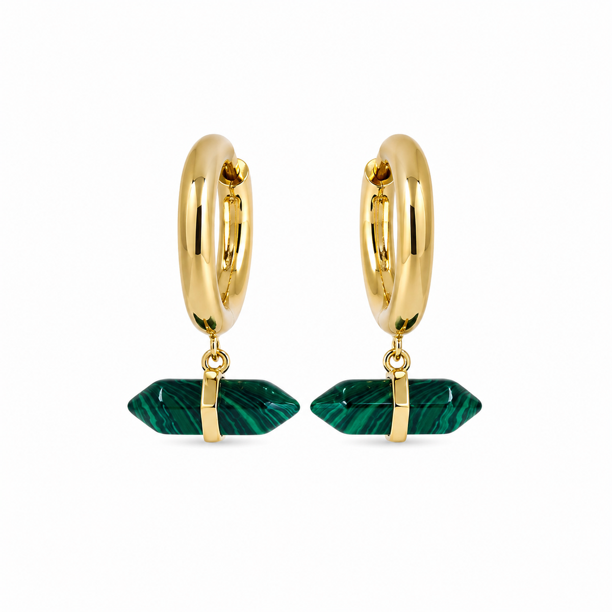 Brinco Classic Malaquita Banhado a Ouro